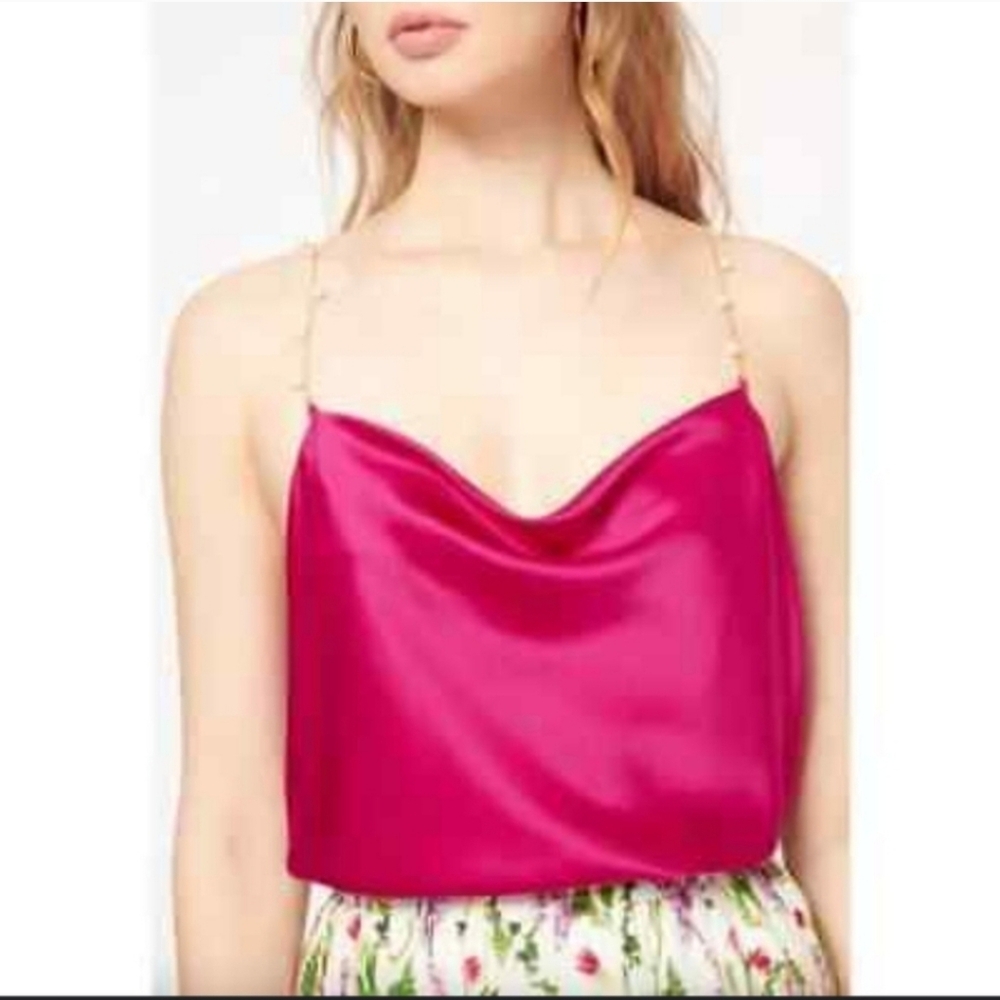 HOUSE OF HARLOW 1960 THE BUSY PEARL STRAP SILK CAMI IN FUSCIA SIZE SMALL
